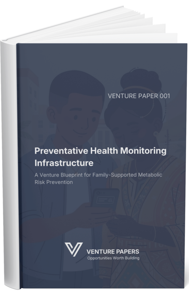 Venture Paper 001 cover showing a preventive health monitoring business blueprint for aging parents